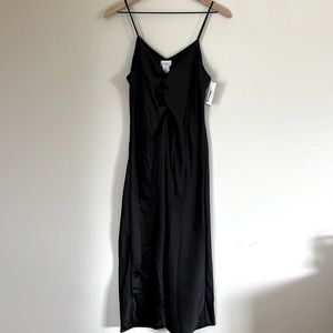 Nicole Miller black satin twist front midi dress size small